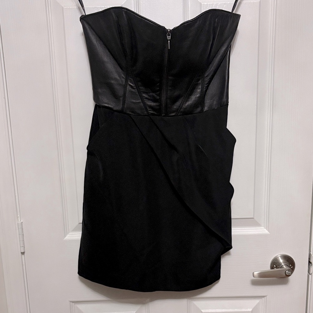 Black Leather Bodice Strapless Mini Dress